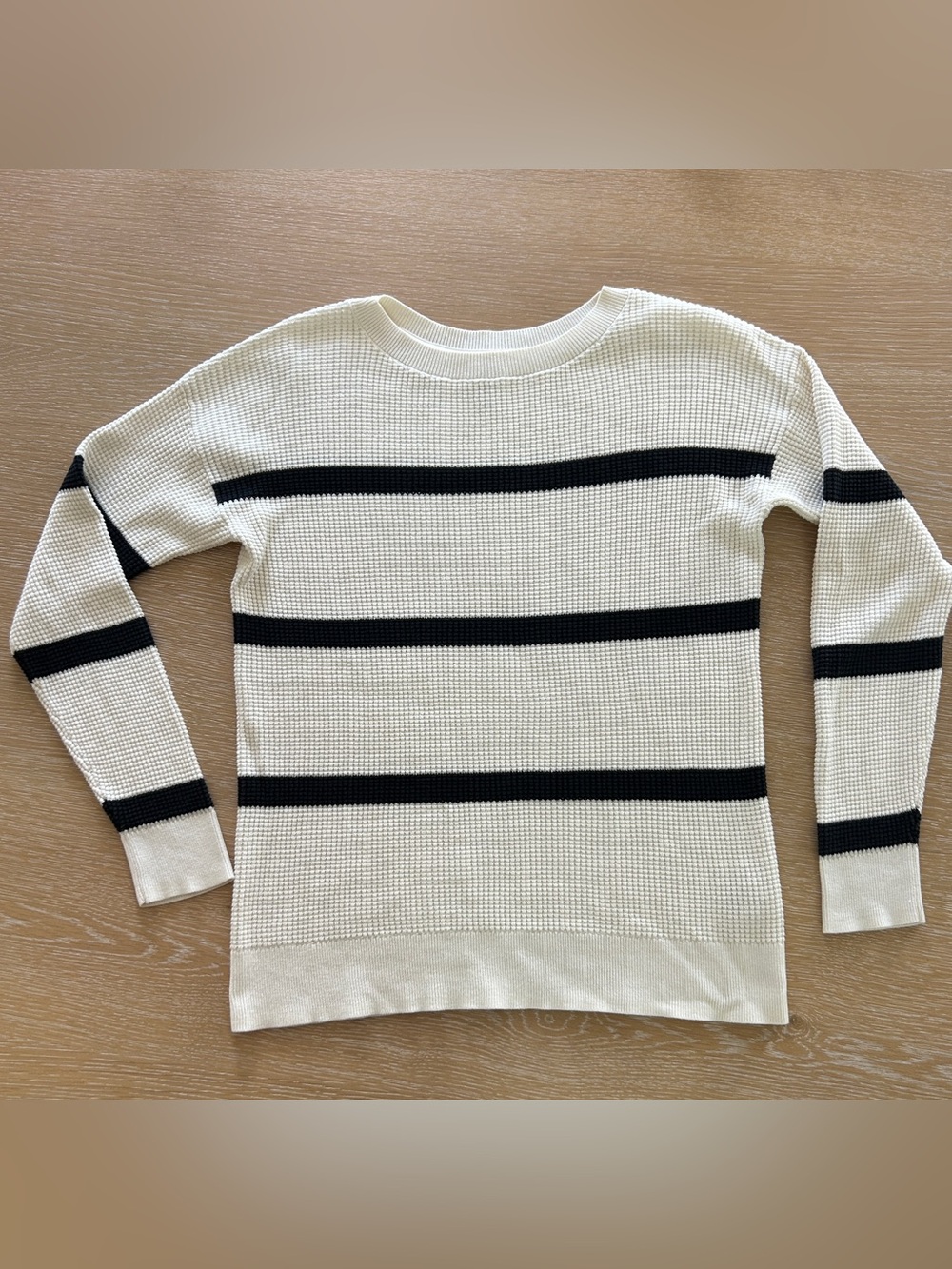 L.L.Bean Sunwashed Waffle Stripe Sweater Sailcloth Black M